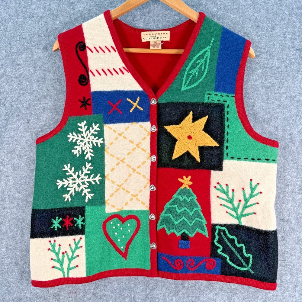 VTG Telluride‎ Clothing Co Christmas Holiday Sweater Vest Womens L Wool